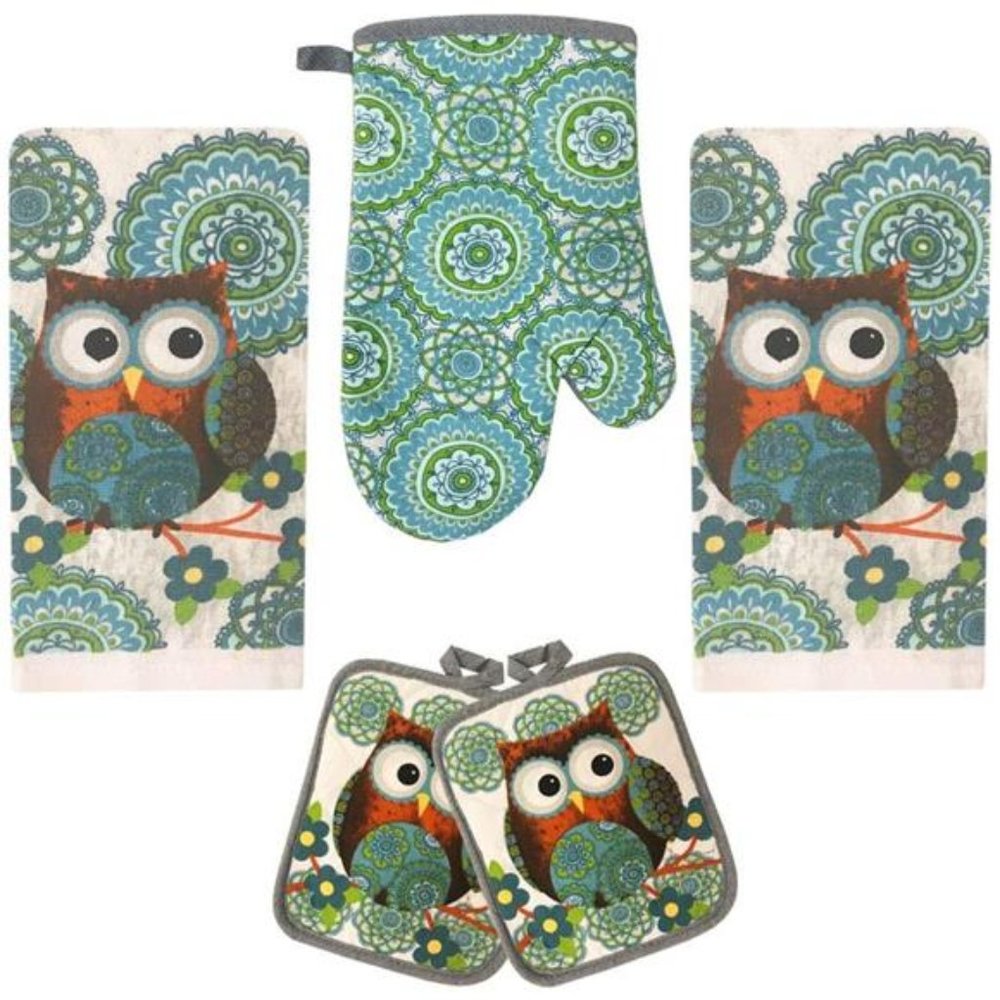 Kitchen Towel 5 Piece Linen Set (Owl)